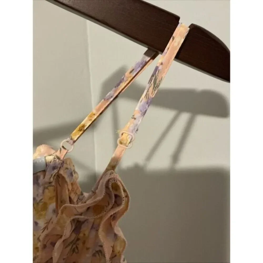 Iris Ruffled Spaghetti Adjustable Straps Light‎ Orange Floral Sz M